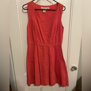 Coral Fit & Flare Knit Eyelet Dress